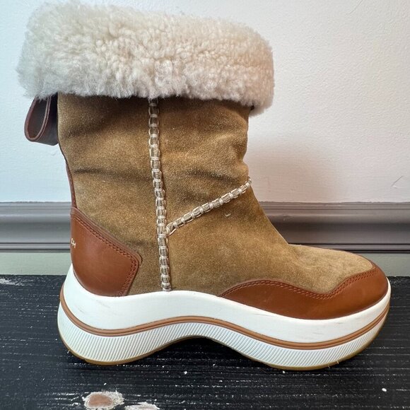 Tory Burch Gemini Link Platform Boots Women Size 5.5 Suede Winter Sheep Fur - Picture 12 of 12